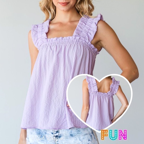 Tops - ❤️LAST ONE! Lavender Ruffled Elastic Shoulder Cotton Spring Top!